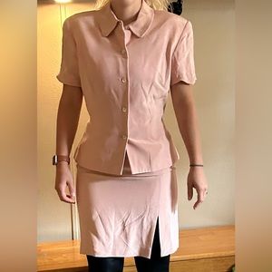 Soft pink silk blouse skirt set